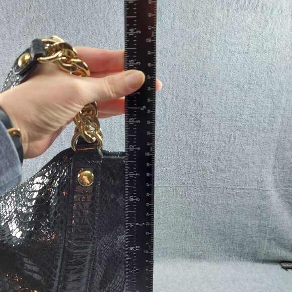 Michael Kors Black Faux Snakeskin Tote Bag With Gold Chain Handles - Picture 4 of 12